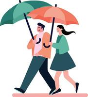 Hand Drawn couple holding umbrellas in the rain in flat style vector