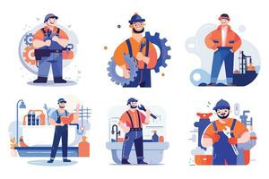 Hand Drawn Engineer or architect with house under construction in flat style vector