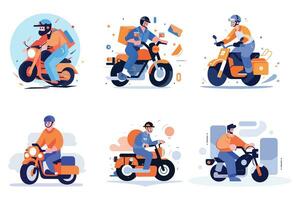 Hand Drawn Biker is riding motorcycle with fun in flat style vector