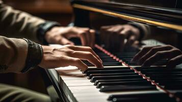 male hand playing the piano. musician playing piano in the dark room Generative AI, AI Generated photo