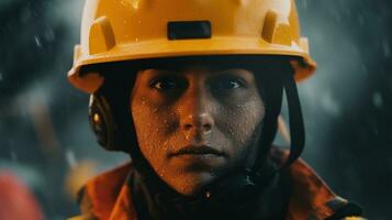 portrait of a firefighter in a protective helmet Generative AI, AI Generated photo