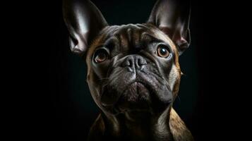 french bulldog portrait on black background Generative AI, AI Generated photo
