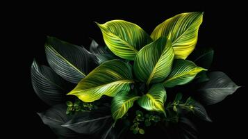 tropical leaf with black background Generative AI, AI Generated photo