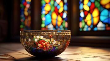 beautiful colorful glass bowl , photo