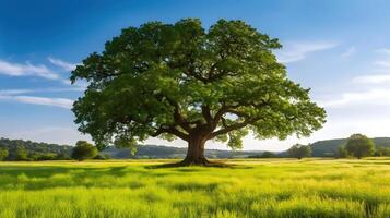 beautiful big old tree in the field , photo