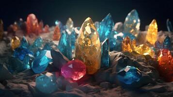 3D illustration of a crystal stone with a blue crystal , photo