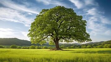 beautiful big old tree in the field , photo