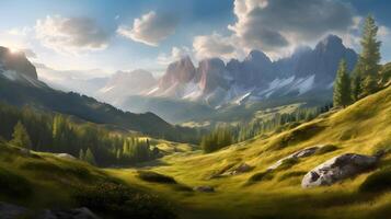 hermosa montaña paisaje. naturaleza, ilustración generativo ai, ai generado foto