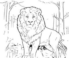 kids coloring page lion in forest vector