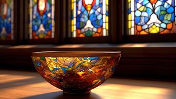 beautiful colorful glass bowl , photo