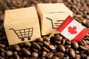 Canada flag on coffee bean, import export trade online commerce concept. photo