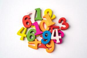 Math number colorful on white background, education study mathematics learning teach concept. photo