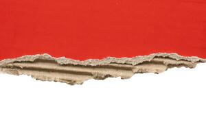 tiras de bordes rasgados de papel rasgado rojo aislado sobre fondo blanco foto