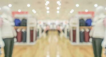 Abstract blur clothing boutique display interior of shopping mall background photo