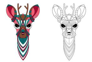 Vector image of a horned animal, consisting of geometric shapes according to the principle of the golden ratio and this image in lines for coloring. Cartoon. EPS 10