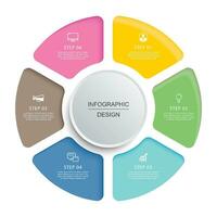 Infographics circle timeline with 6 number data template. Vector illustration abstract background.