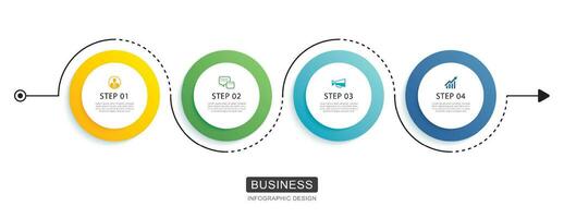 Infographics circle timeline with 4 number data template. Vector illustration abstract background.