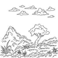 Design Nature Landscape Outline Coloring Page vector