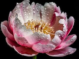 belleza en floración - un de cerca de un rosado y blanco peonía - ai generado foto