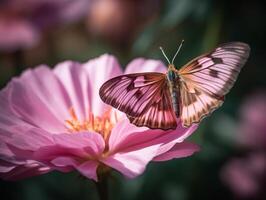 Intricate Details - A Macro Photograph of a Delicate Flower and Moth - AI generated photo