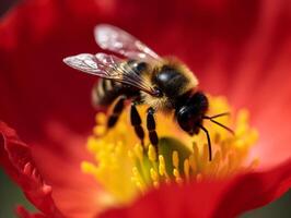 A Close-Up View of a Bee's Fuzzy Body and Delicate Wings in Action - photo