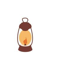 Kerosene lamp, burning handle camping light in cartoon style isolated on white background. Text Explore. Vector illustration