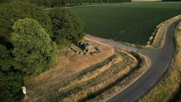 Aerial view of a road and a farm video