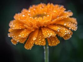 Vibrant Orange Marigold Flower with Dew Drops in Close-up Macro Photography with Beautiful Bokeh Background - photo