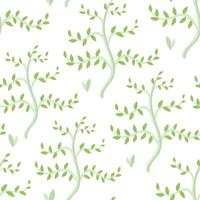 Minimalist flat summer trees pattern with green little leaves on white background. Organic forest concept. Vector simple illustration.