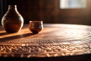 Texture in Focus - A Serene Close-Up of a Wooden Table - photo