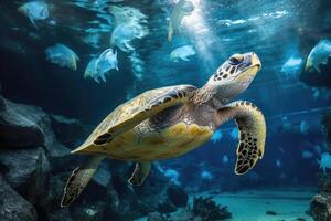 A Cry for Help - Witness the Plight of a Sea Turtle in a World of Plastic Waste - AI generated photo