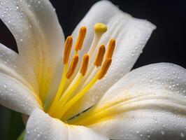 de la naturaleza contraste - un maravilloso imagen de un blanco lirio con un amarillo centrar - ai generado foto