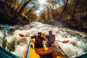 Capturing the Rush - A Rafting Guide's Intense Instructions - AI generated photo