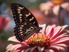 Intricate Details - A Low-Angle Shot of a Butterfly and Flower in Shallow Depth of Field - AI generated photo