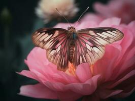 un sereno momento - capturar el belleza de un rosado flor y polilla en natural ligero - ai generado foto