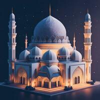 mosque building realistic design isolated with gradient color background. ramadhan kareem. islamic background, mawlid, iftar, isra miraj, eid al fitr adha, muharram decoration, Generative Ai photo