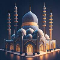 mosque building realistic design isolated with gradient color background. ramadhan kareem. islamic background, mawlid, iftar, isra miraj, eid al fitr adha, muharram decoration, Generative Ai photo