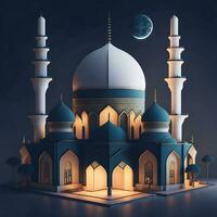 mosque building realistic design isolated with gradient color background. ramadhan kareem. islamic background, mawlid, iftar, isra miraj, eid al fitr adha, muharram decoration, Generative Ai photo