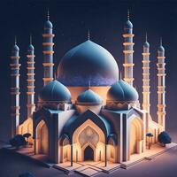 mosque building realistic design isolated with gradient color background. ramadhan kareem. islamic background, mawlid, iftar, isra miraj, eid al fitr adha, muharram decoration, Generative Ai photo