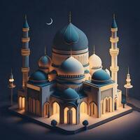 mosque building realistic design isolated with gradient color background. ramadhan kareem. islamic background, mawlid, iftar, isra miraj, eid al fitr adha, muharram decoration, Generative Ai photo