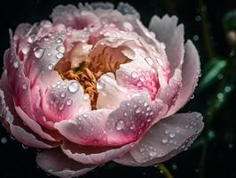 Dewy Delight - A Macro View of a Peony in Full Bloom - photo