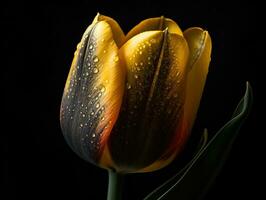 intrincado detalles - un cautivador de cerca de un amarillo tulipán pétalos - ai generado foto
