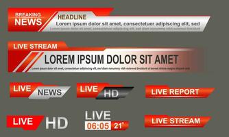 Broadcast News Lower Thirds Template layout red grey set collection design banner for bar Headline news title, sport game in Television, Video and Media Channel vector