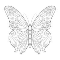 Contour drawing of a butterfly. Adult or children's coloring book. Insects. vector