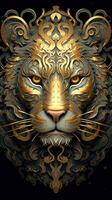 fractal Tigre Arte en glorioso oro pared Arte - ai generativo foto