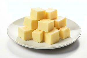 butter cubes on a white plate AI Generated photo