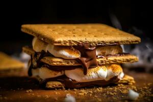 A stack of s'mores with chocolate and marshmallows AI Generated photo