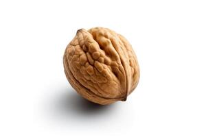a close up of a walnut on a white background photo