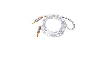 Audio cable laying on white background photo