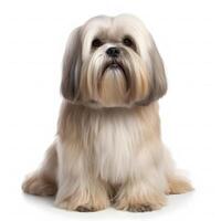 ai generativo lhasa apso raza perro aislado en un brillante blanco antecedentes foto